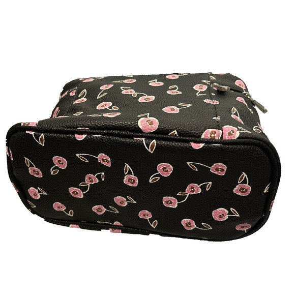 NWT French Connection Black And Blush Pink Floral Zipper Makeup Medium Bag - Picture 5 of 8